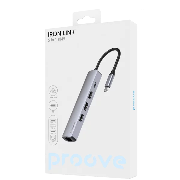Type-C-HUB Proove Iron Link 5 in 1 (3*USB3.0 + Tyce C + RJ45) - Photo 2
